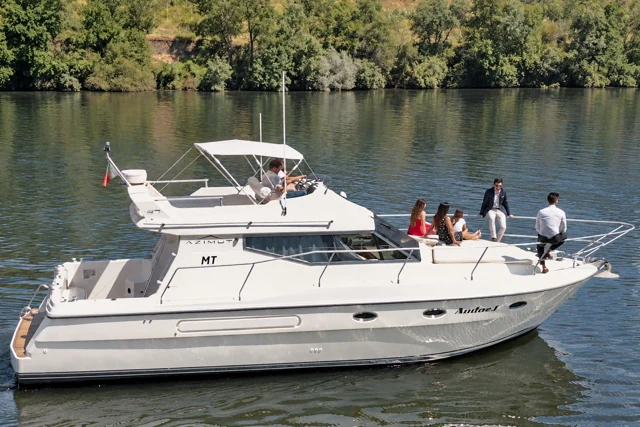 A motorboat moored on the Douro River